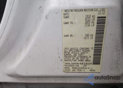 2013 Nissan Altima 2.5 Sv z USA, uszkodzony, nr VIN 1N4AL3APXDN485609